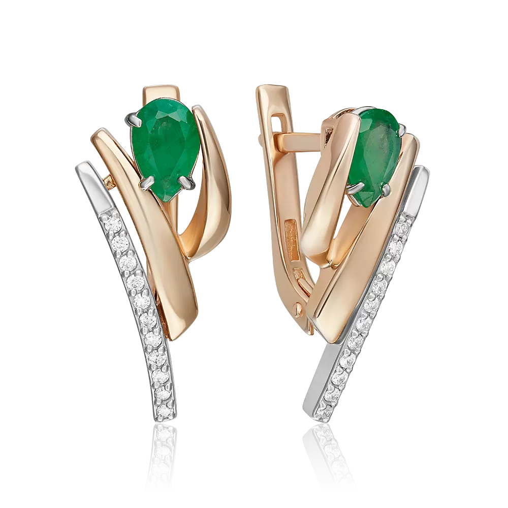 Серьги с английским замком из комбинированного золота с изумрудом и бриллиантами 02-5243-00-106-1111