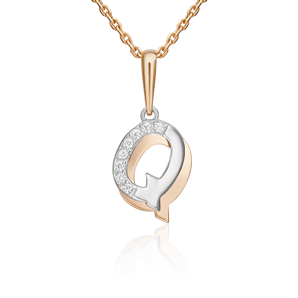 Подвеска «Буква Q» из комбинированного золота с фианитами 03-3419-Q-401-1111