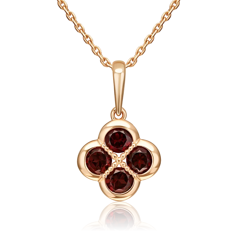 Подвеска «Клевер» из красного золота с гранатами 03-3646-00-204-1110