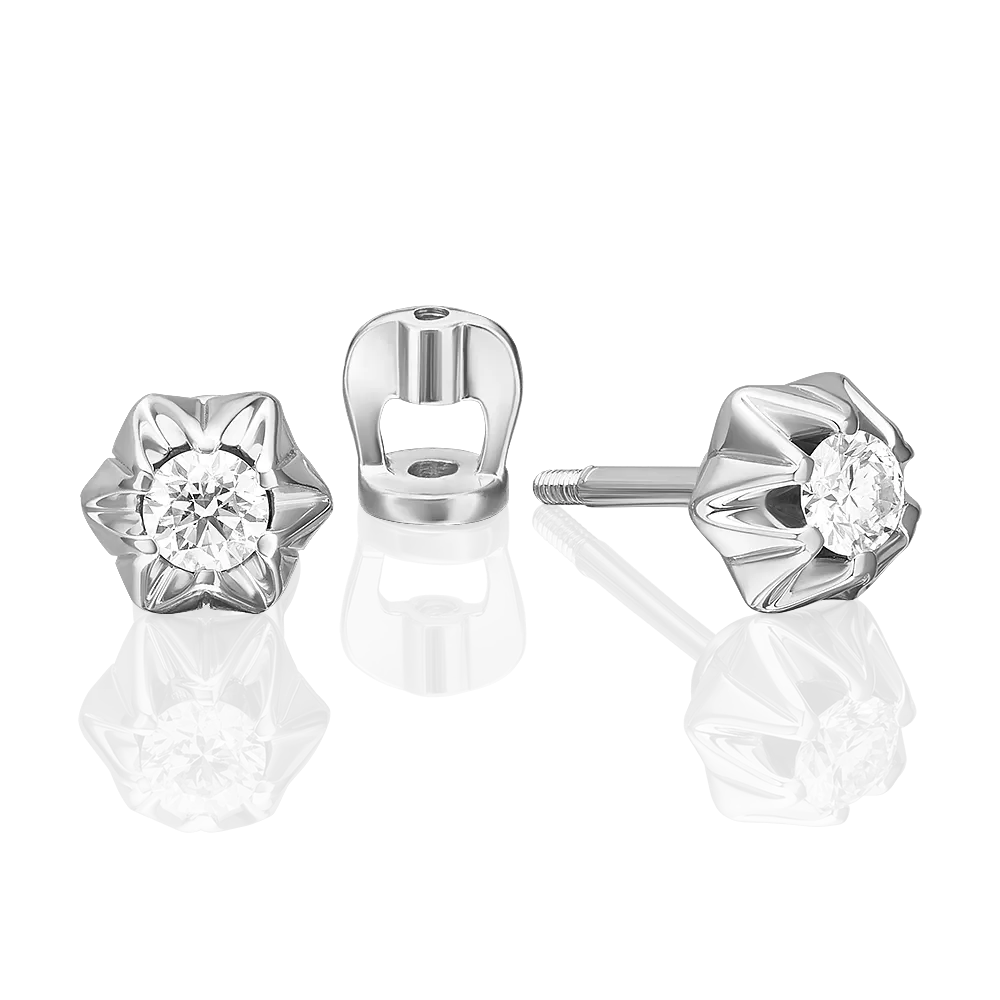 Серьги-пусеты из белого золота с бриллиантом 02-5352-00-101-1120