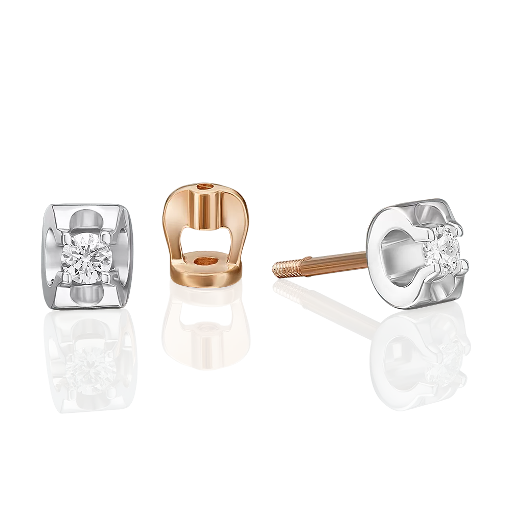 Серьги-пусеты из комбинированного золота с бриллиантом 02-5331-00-101-1111