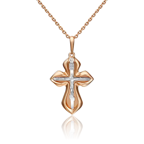 Православный крест из комбинированного золота с бриллиантом 03-2976-00-101-1111-30