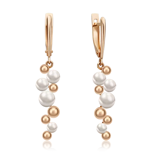 Серьги с английским замком из красного золота с жемчугом культивированным 02-4415-00-301-1110-31