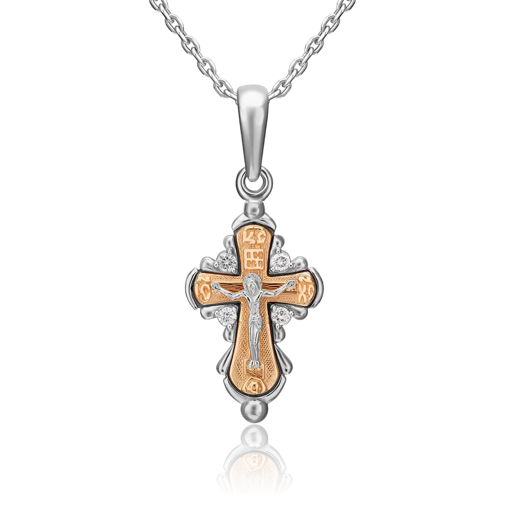 Православный крест из комбинированного золота с бриллиантами 03-0324-00-101-1111-30