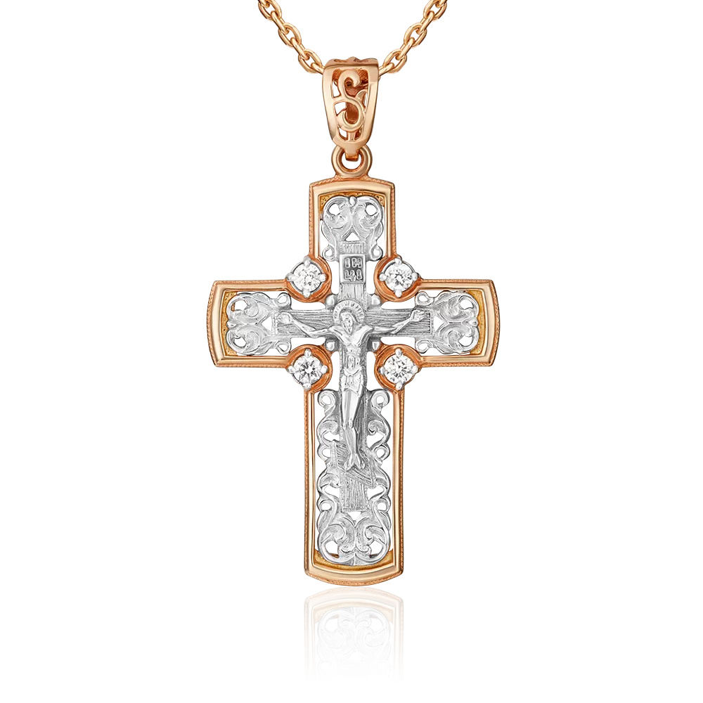 Православный крест из комбинированного золота с бриллиантами 03-0325-00-101-1111-30