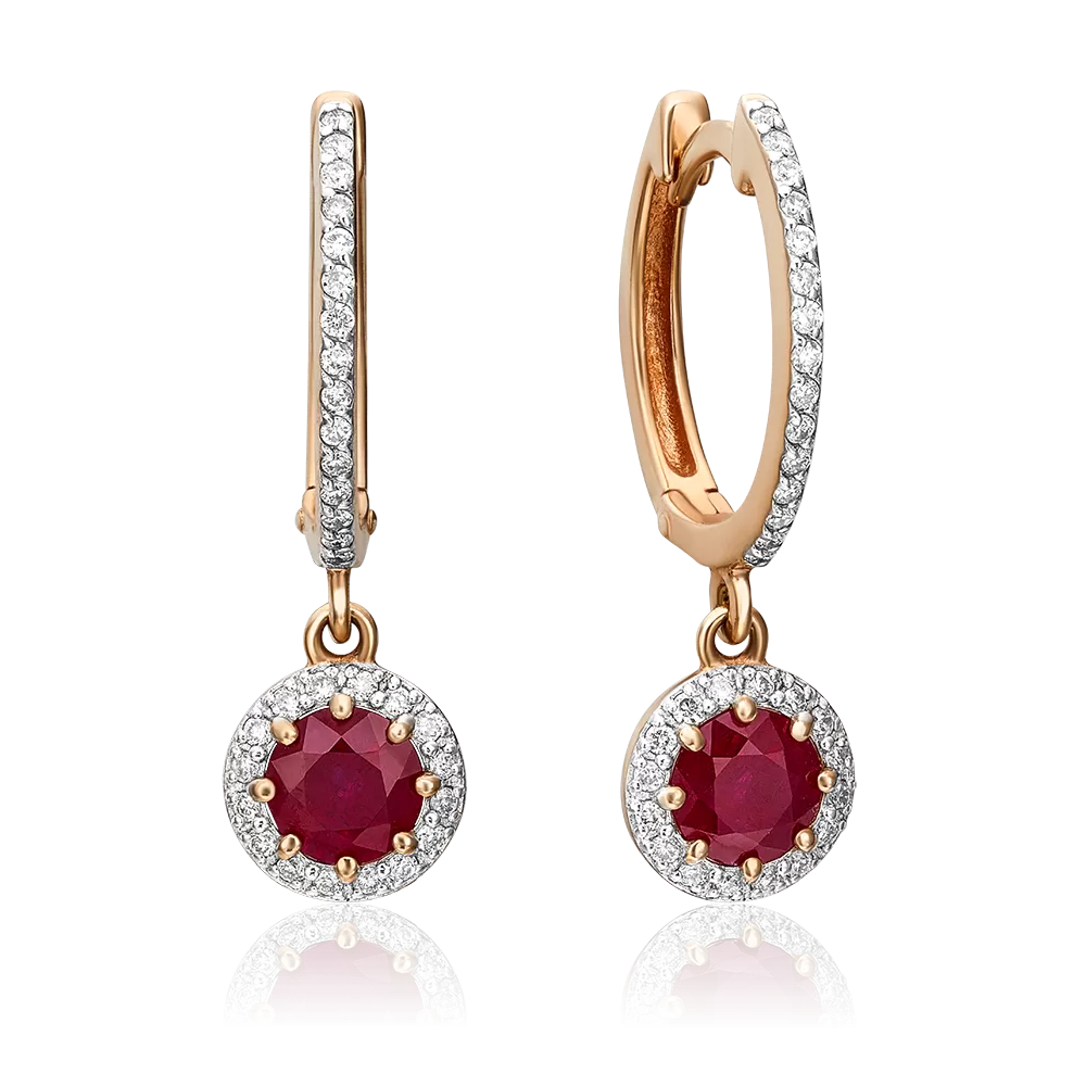 Серьги с английским замком из красного золота с рубином и бриллиантами 02-0737-00-107-1110-30