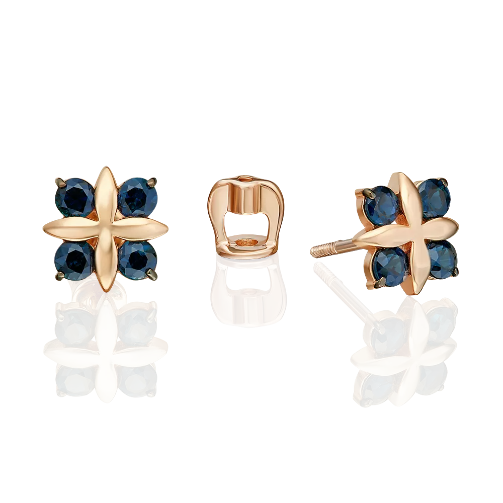 Серьги-пусеты из красного золота с сапфирами 02-5488-00-102-1110