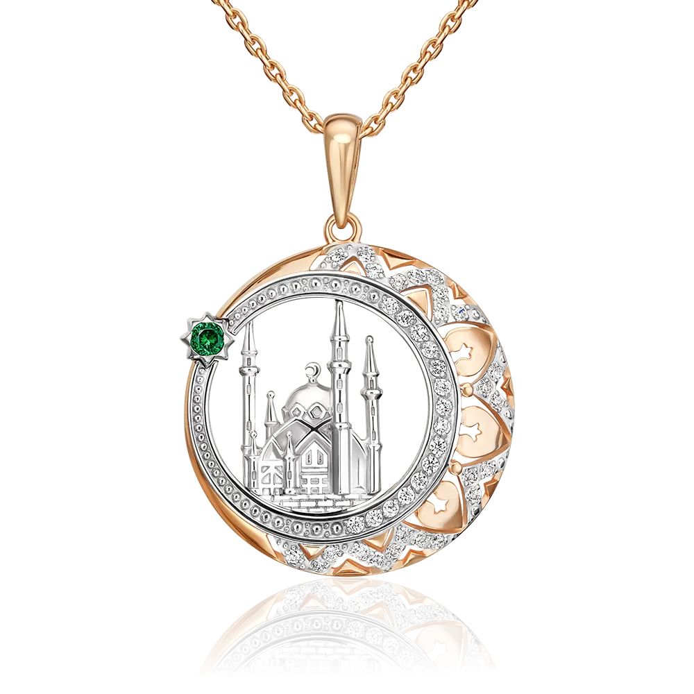 Мусульманская подвеска из комбинированного золота с фианитами 03-1949-00-404-1111-24