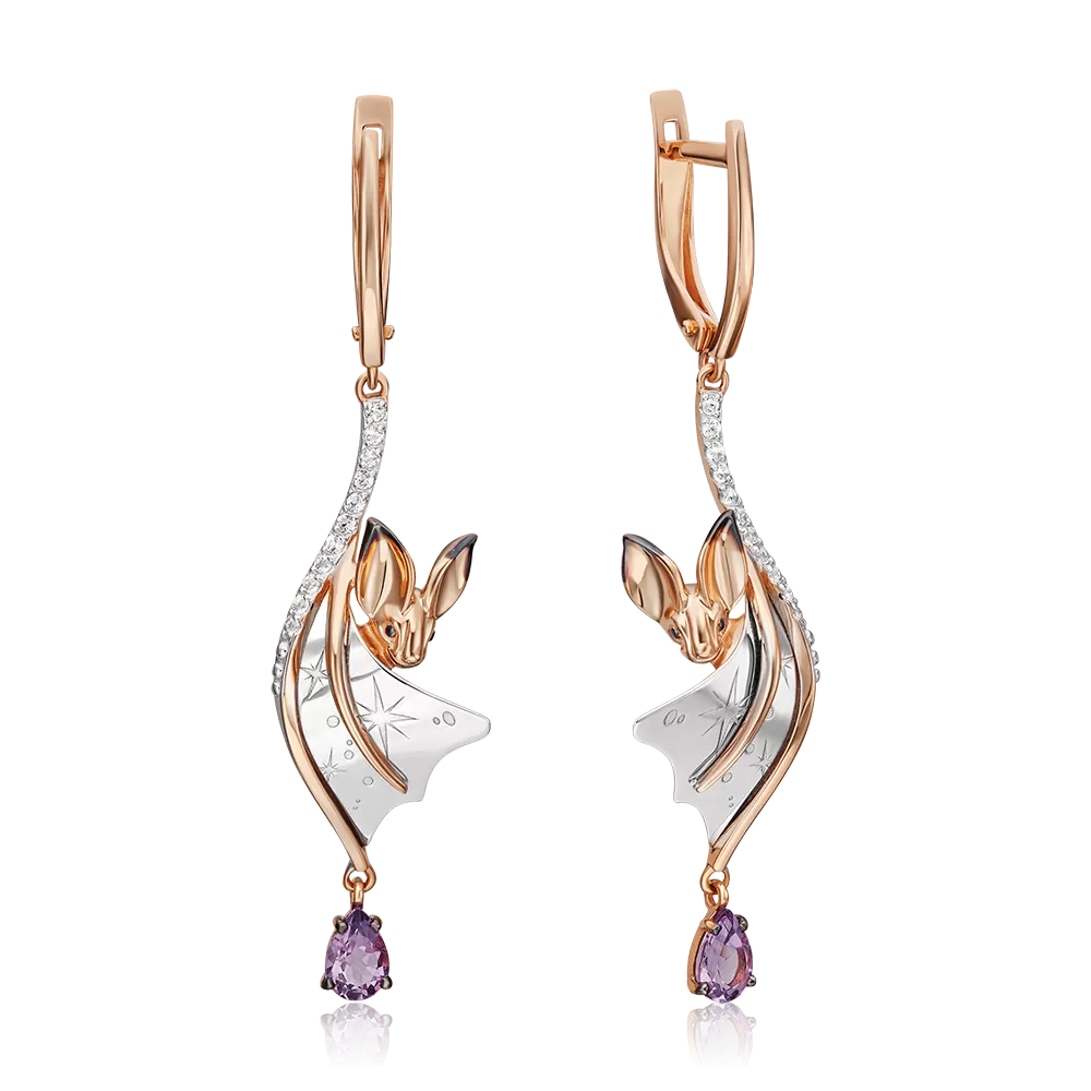 Серьги «Ночная магия» с английским замком из комбинированного золота с аметистом и натуральными топазами white 02-4896-00-225-1111