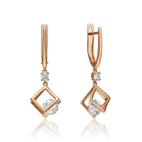 Серьги с английским замком из красного золота с фианитами 02-4574-00-401-1110