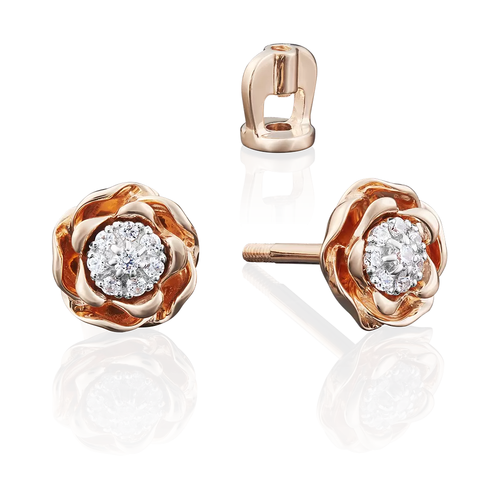 Серьги-пусеты «Цветы» из красного золота с бриллиантами 02-3910-00-101-1110-30