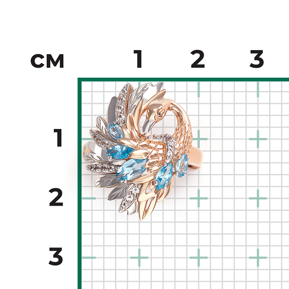 Кольцо «Лебедь» из комбинированного золота с топазами и натуральными  топазами white 01-5784-00-201-1111 купить в интернет-магазине PLATINA
