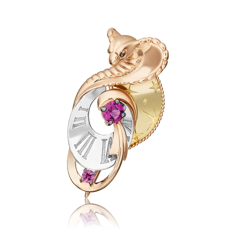 Брошь «Обольщение» из комбинированного золота с гранатами 04-0264-00-204-1140