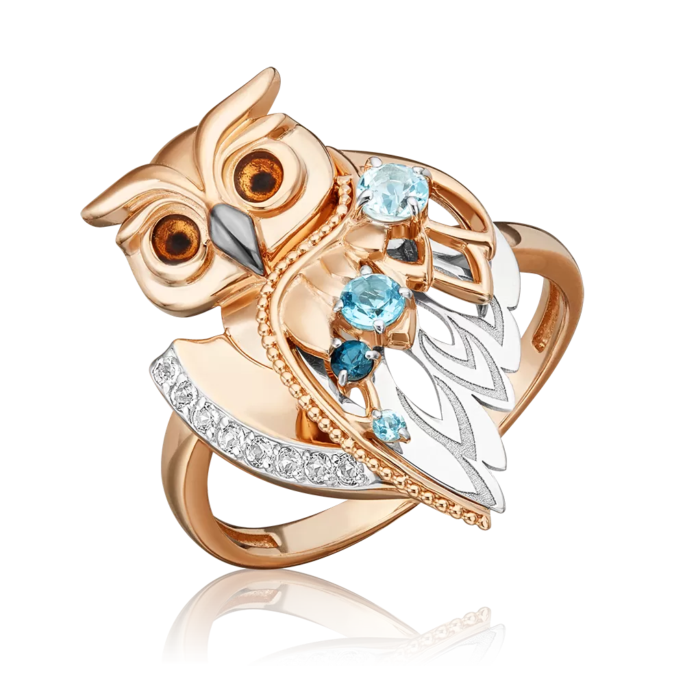 Кольцо «Загадочность» из комбинированного золота с топазами, натуральными топазами white и эмалью 01-5551-00-201-1111