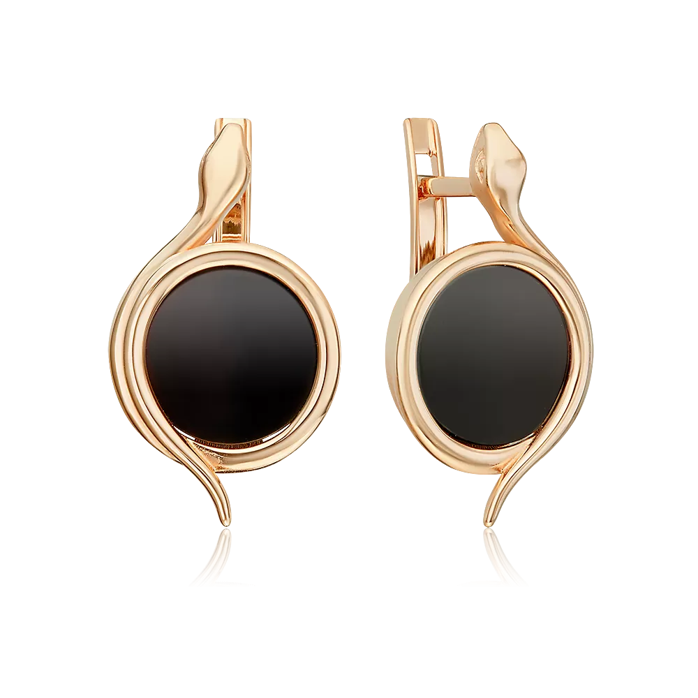 Серьги «Магия ночи» с английским замком из красного золота с ониксом 02-5459-00-281-1110