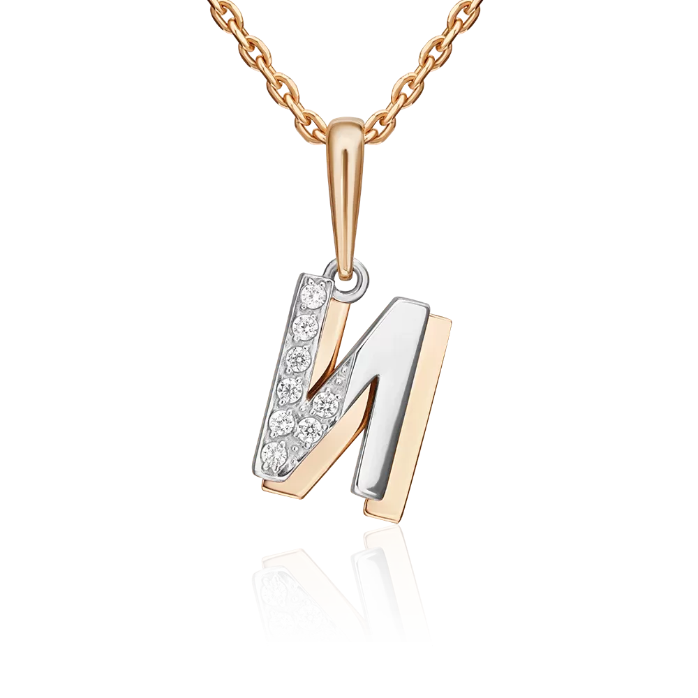 Подвеска «Буква И» из комбинированного золота с фианитами 03-3418-И-401-1111