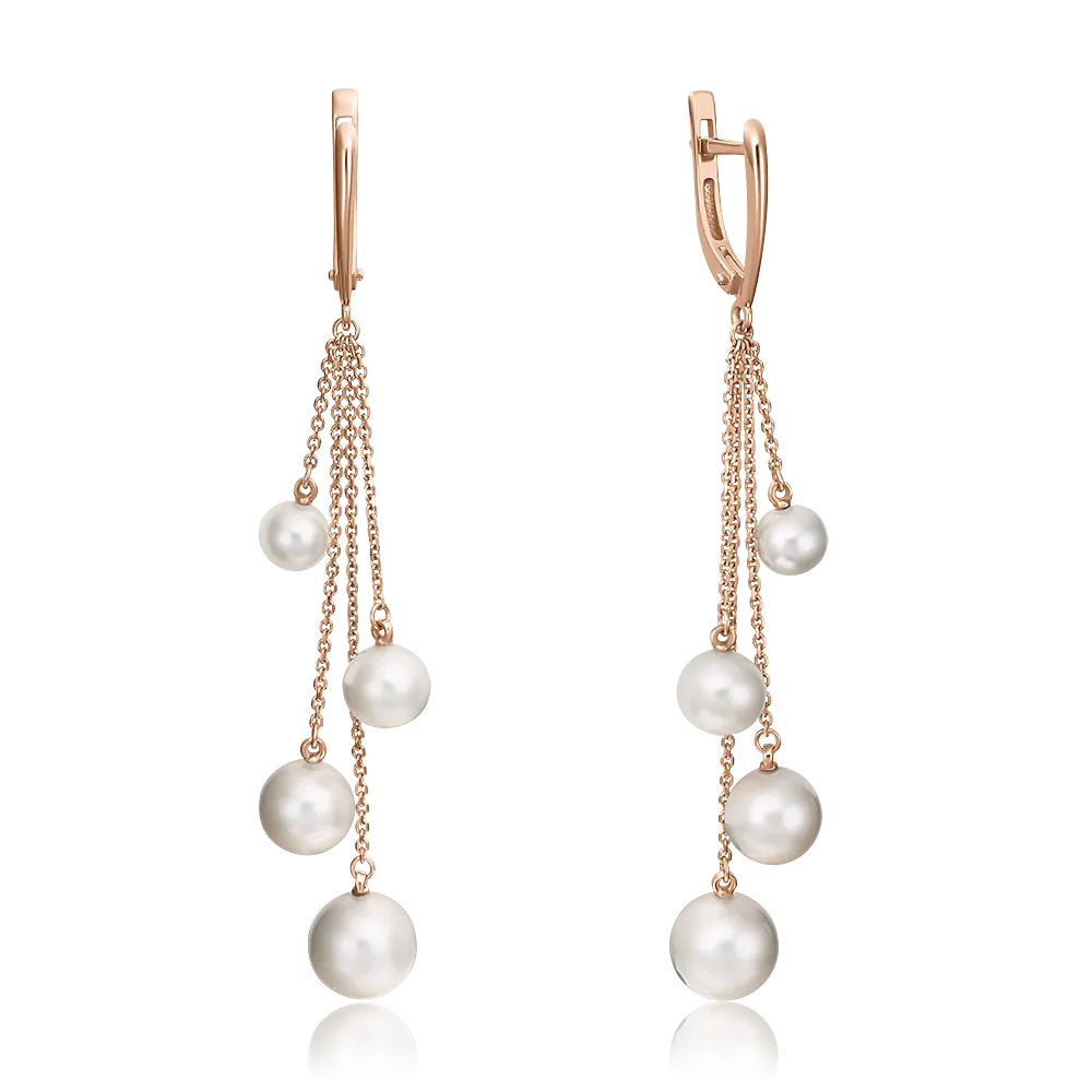 Серьги с английским замком из красного золота с жемчугом культивированным 02-4411-00-301-1110-31