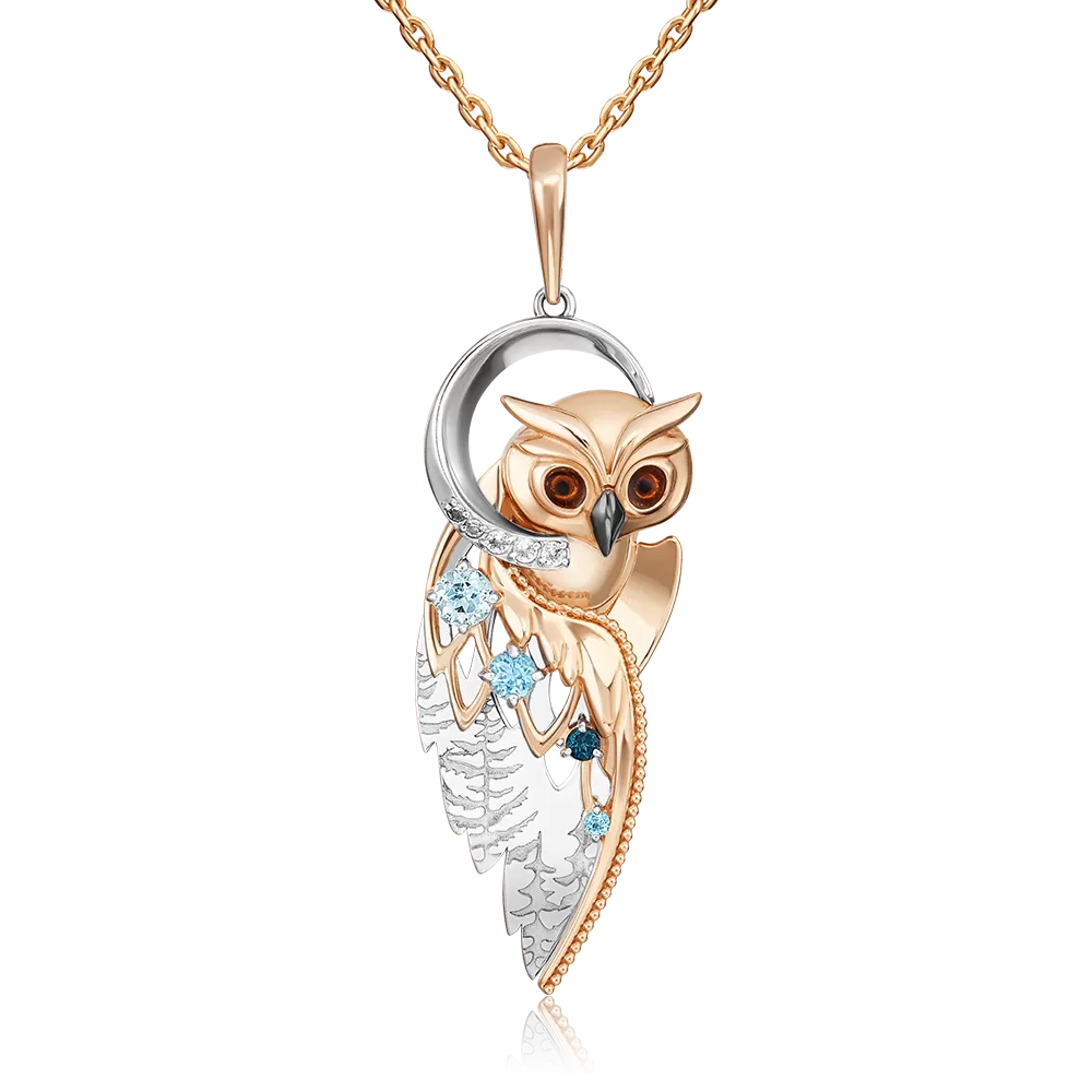 Подвеска «Загадочность» из комбинированного золота с топазами, натуральными топазами white и эмалью 03-3316-00-201-1111