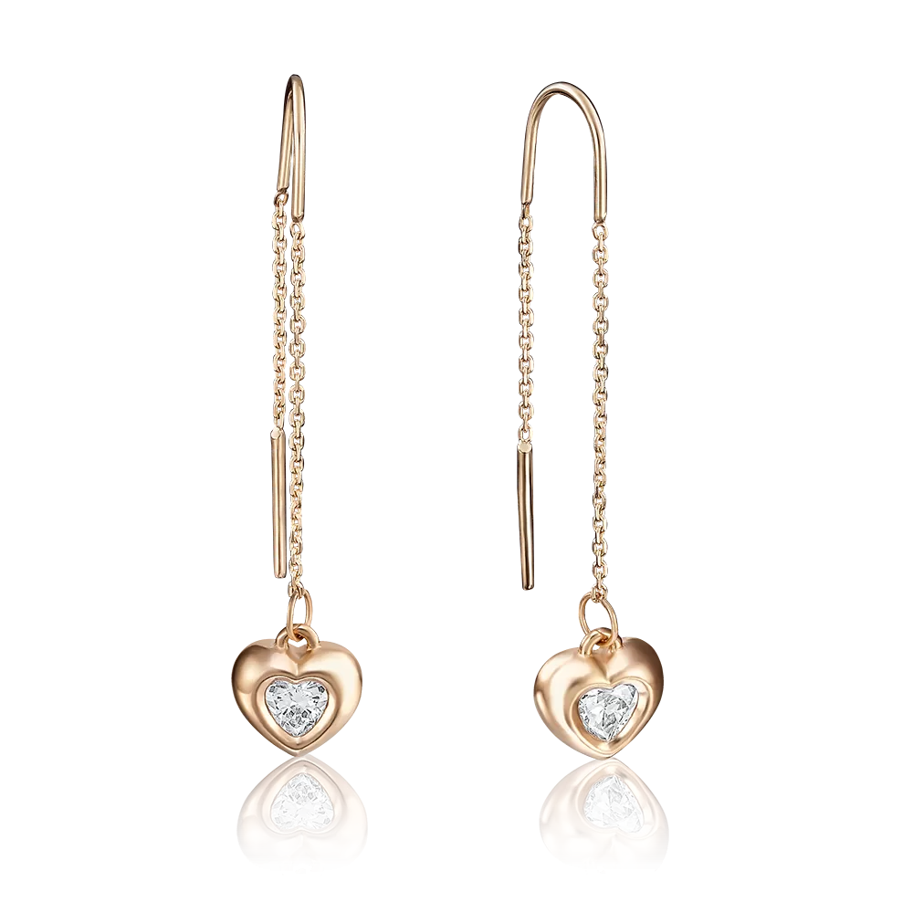 Серьги-продевки «Сердца» из красного золота с фианитом 02-3702-00-501-1110-38