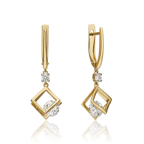 Серьги с английским замком из лимонного золота с фианитами 02-4574-00-401-1130