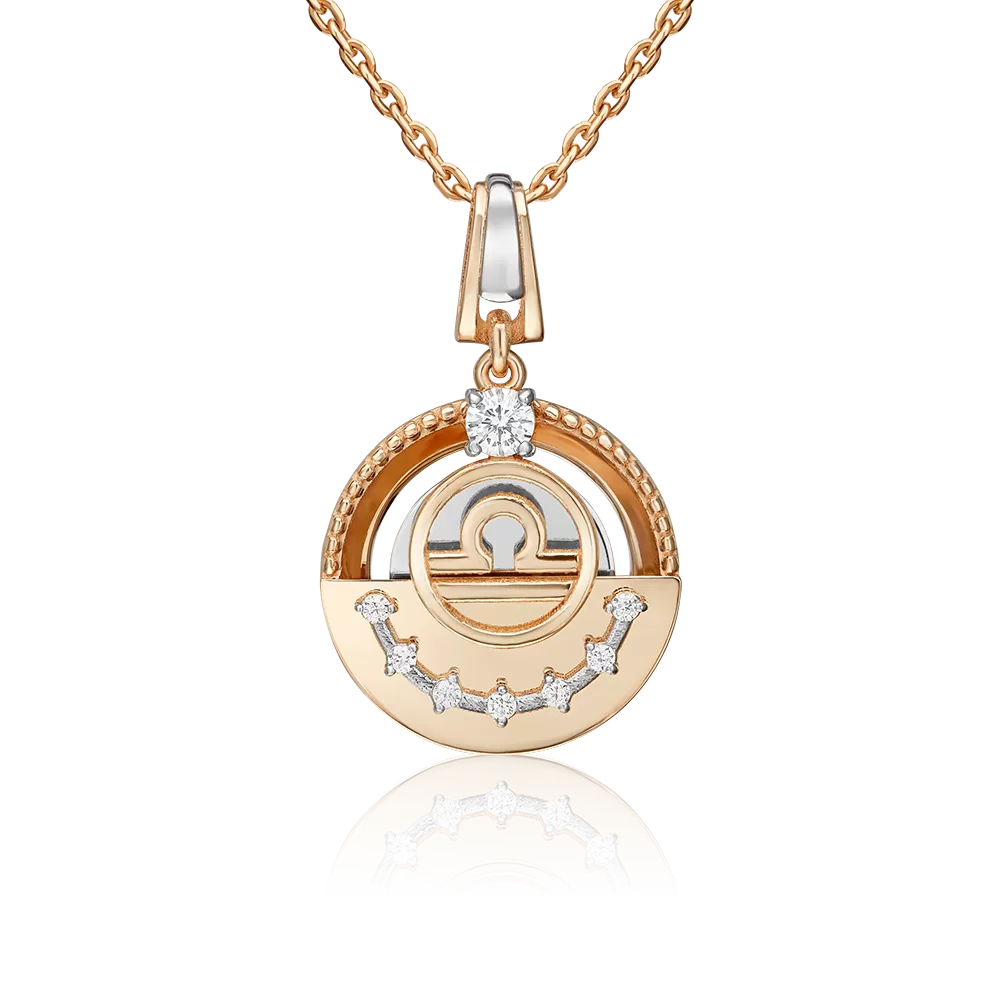 Подвеска «Знак зодиака Весы» из комбинированного золота с фианитами 03-3463-07-401-1111