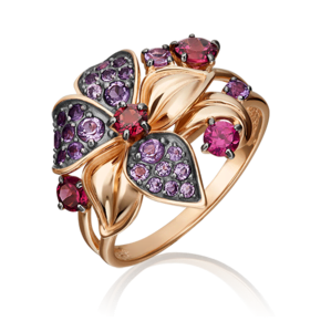 Кольцо «Орхидея» из красного золота c гранатами и аметистами 01-5391-00-257-1110-57