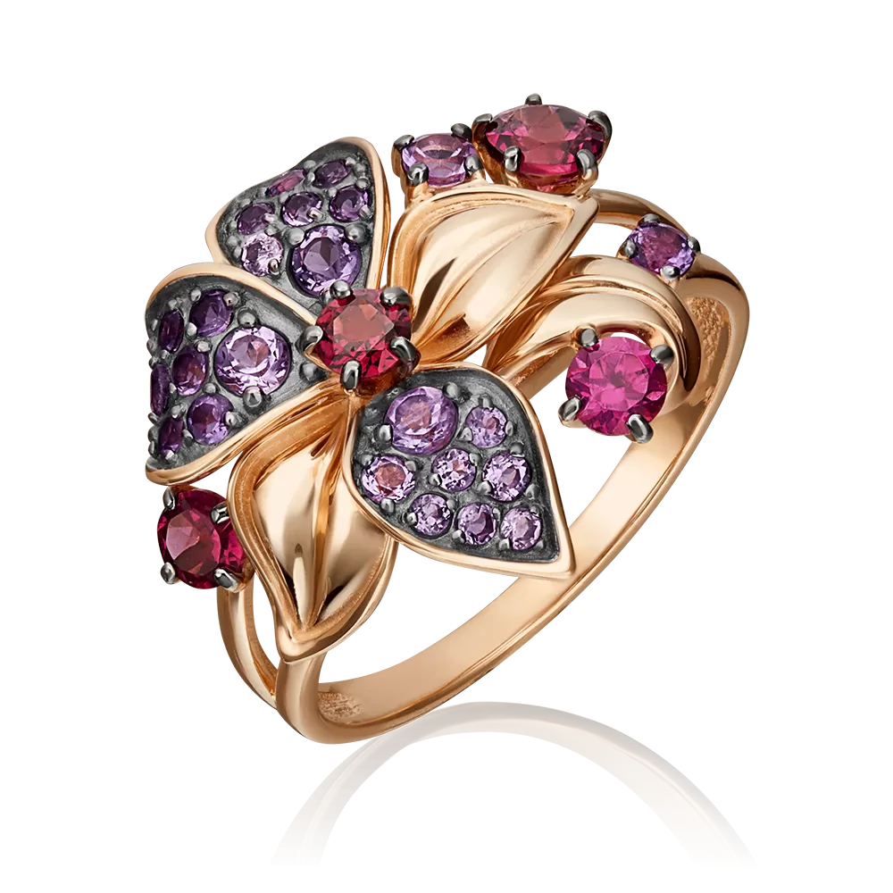 Кольцо «Дикая орхидея» из красного золота с гранатами и аметистами 01-5391-00-257-1110-57