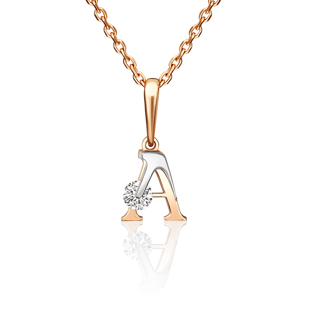 Подвеска «Буква А» из комбинированного золота с фианитом 03-3119-А-401-1111
