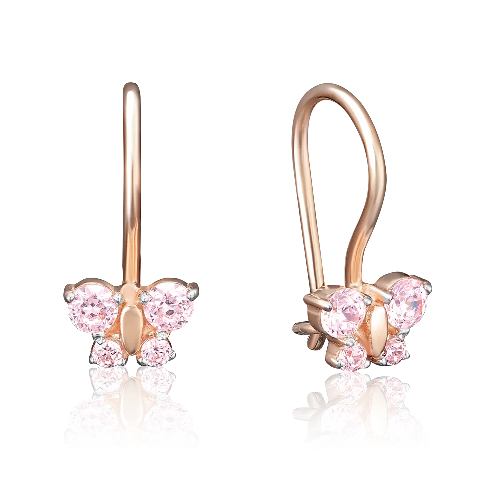 Детские серьги «Бабочки» с французским замком из красного золота с фианитами 02-2134-00-404-1110-03