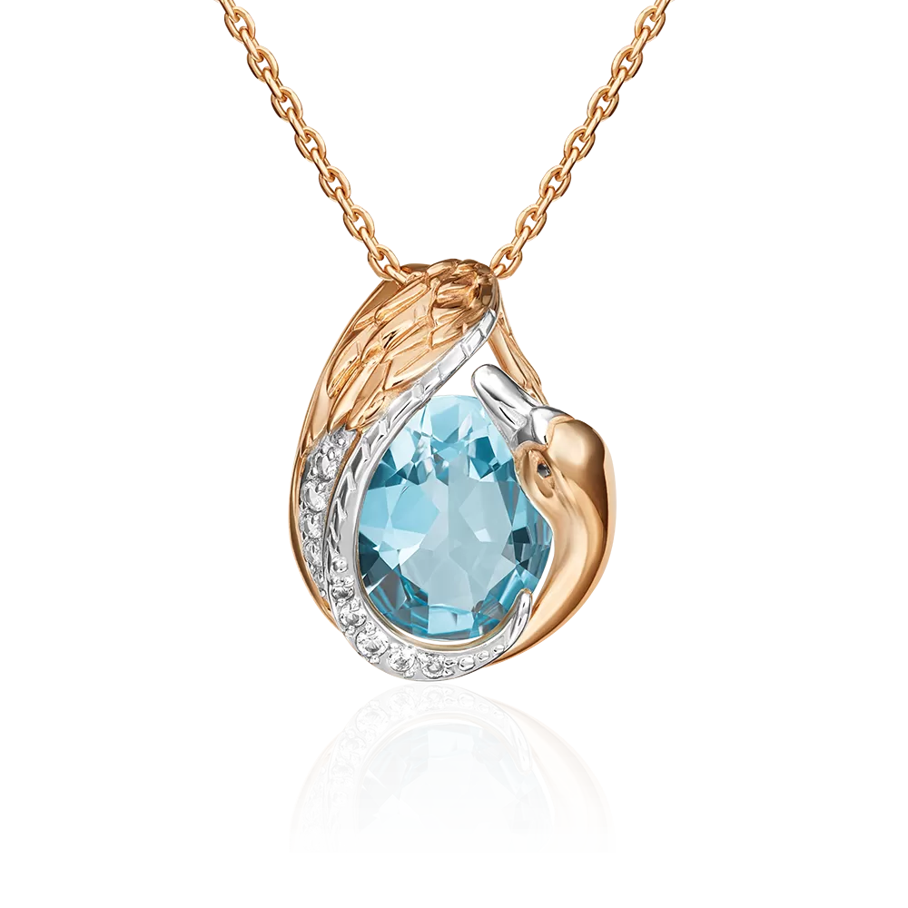 Подвеска «Лебедь» из красного золота с топазом и натуральными топазами white 03-3225-00-201-1110-46