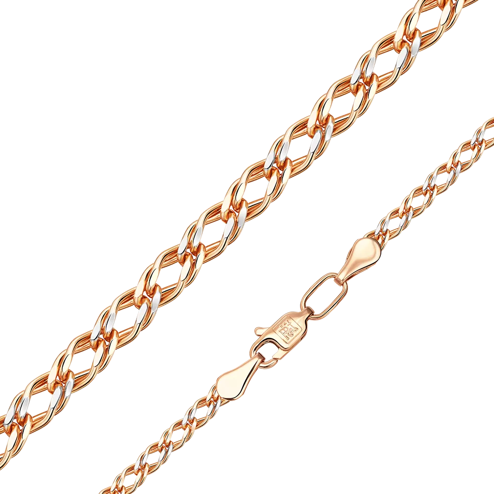 Цепь из комбинированного золота с алмазной гранью (плетение «Двойной ромб») 21-0339-050-1110-17