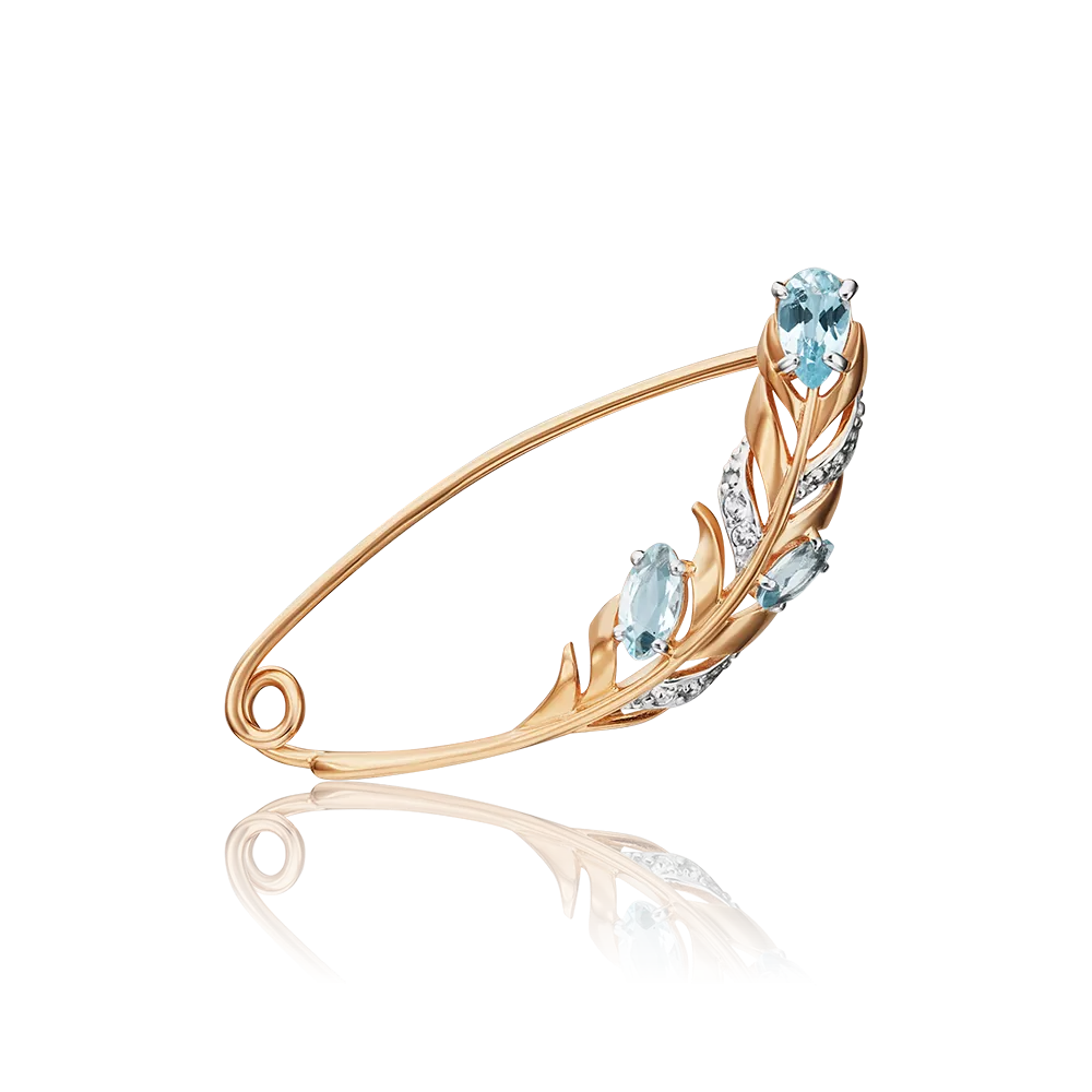 Брошь-булавка «Перо» из красного золота с топазами и натуральными топазами white 04-0228-00-201-1110-57