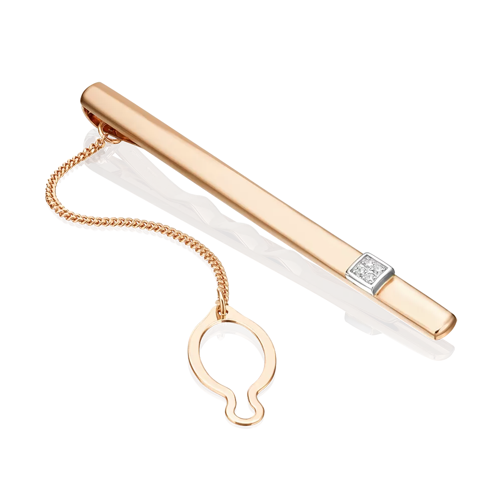 Зажим для галстука из комбинированного золота с фианитами 09-0046-00-401-1111-03