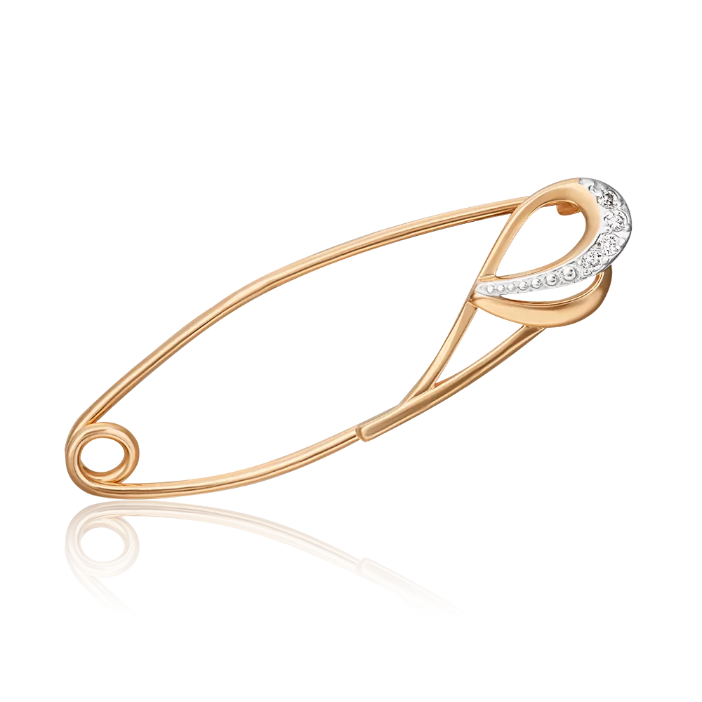 Брошь-булавка из красного золота с фианитами 04-0107-00-401-1110-03