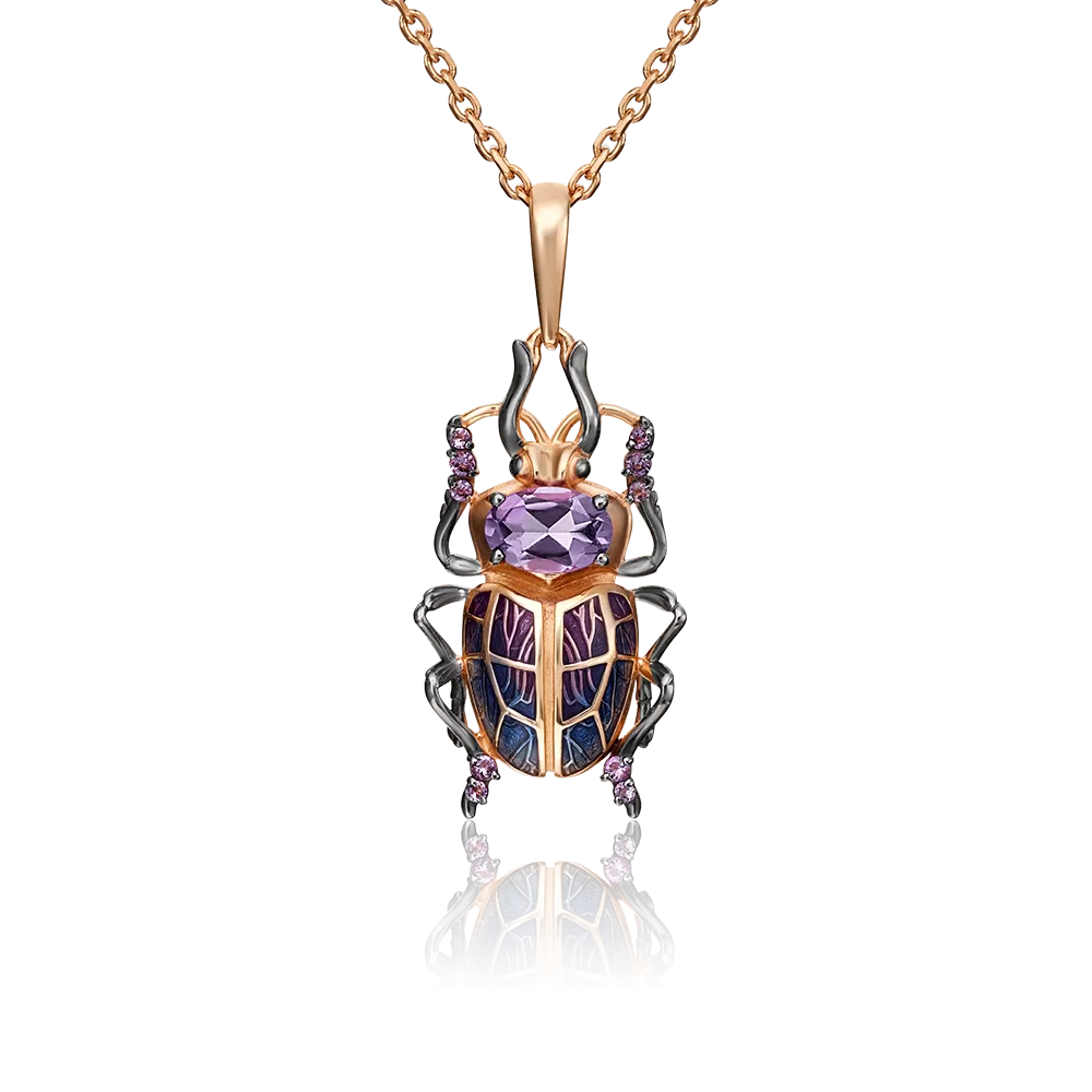 Подвеска «Скарабей» из красного золота с аметистами и эмалью 03-3053-00-203-1110-57