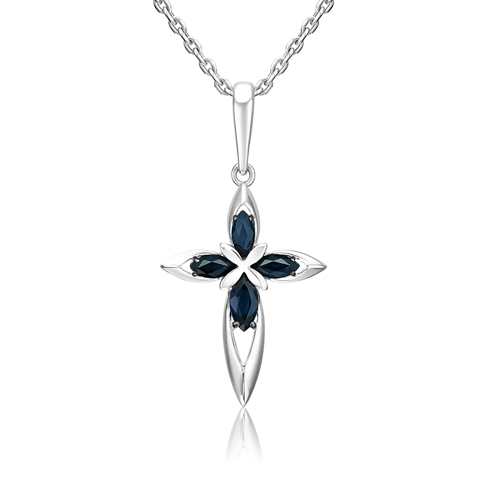 Декоративный крест из белого золота с сапфирами 03-3631-00-102-1120