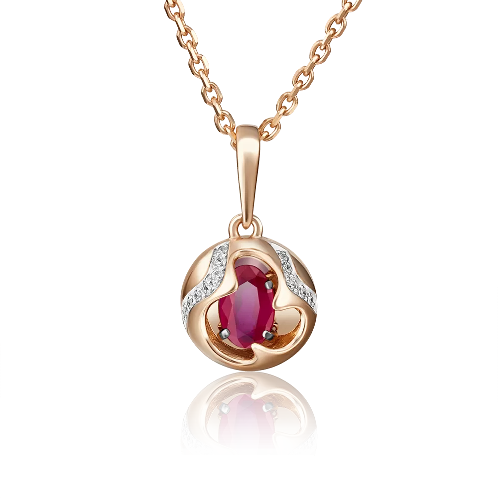 Подвеска из красного золота с рубином и бриллиантами 03-2842-00-107-1110-30