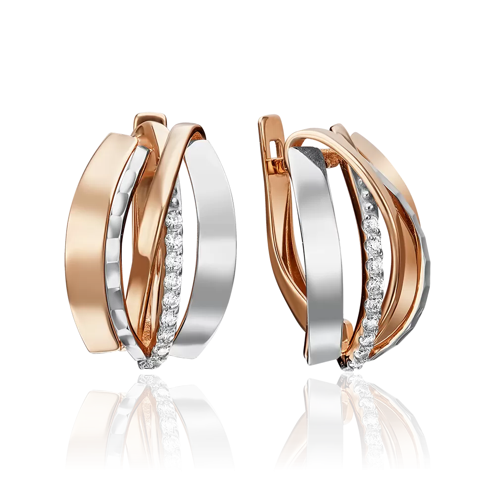 Серьги с английским замком из комбинированного золота с фианитами 02-4295-00-401-1111-42