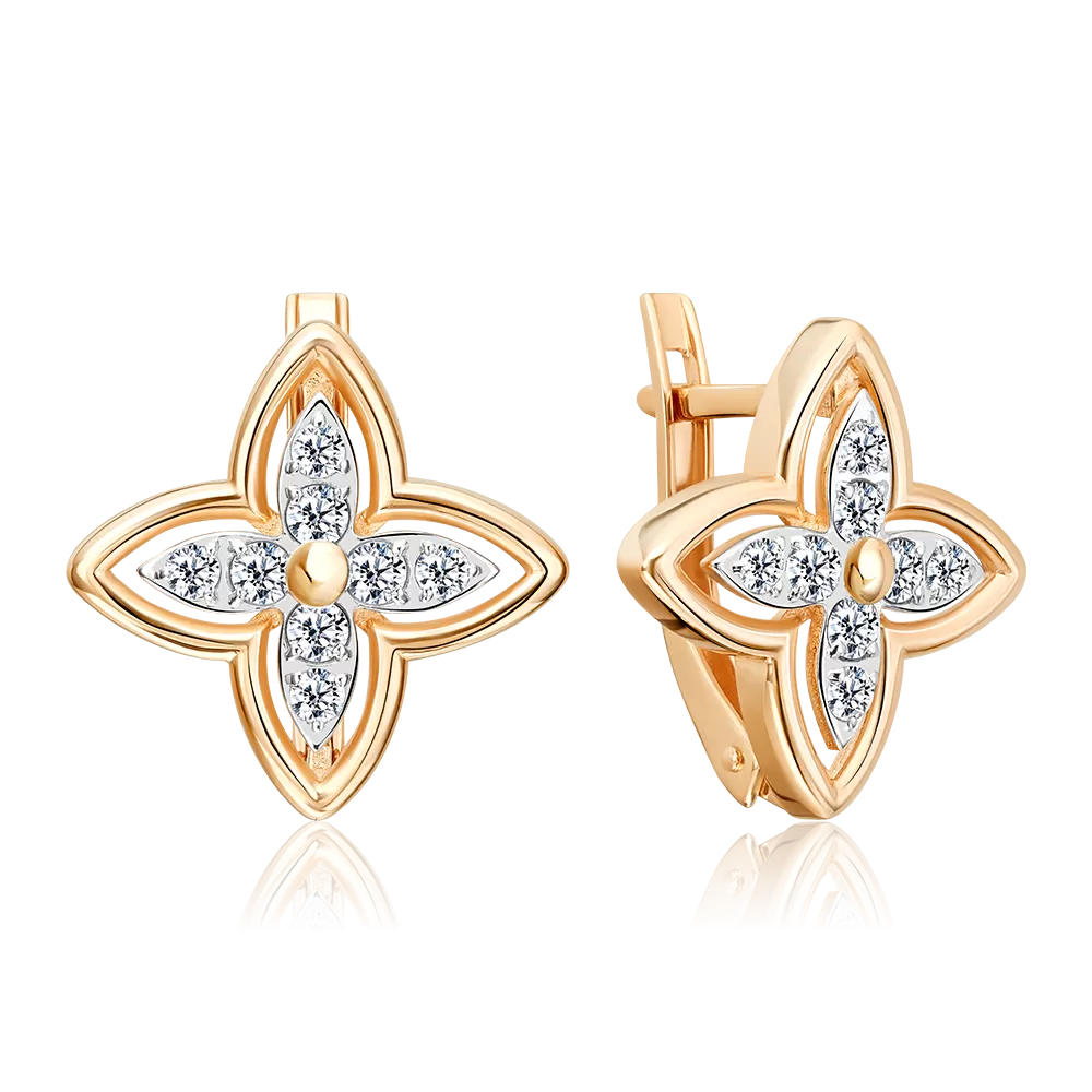 Серьги с английским замком из красного золота с фианитами 02-5511-00-401-1110