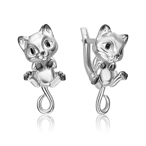 Серьги «Кошки» с английским замком из серебра c эмалью 02-4974-00-000-0200