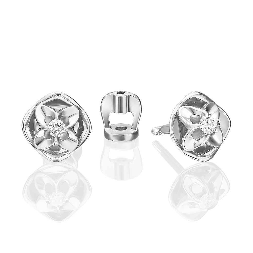 Серьги-пусеты из белого золота с бриллиантом 02-5344-00-101-1120