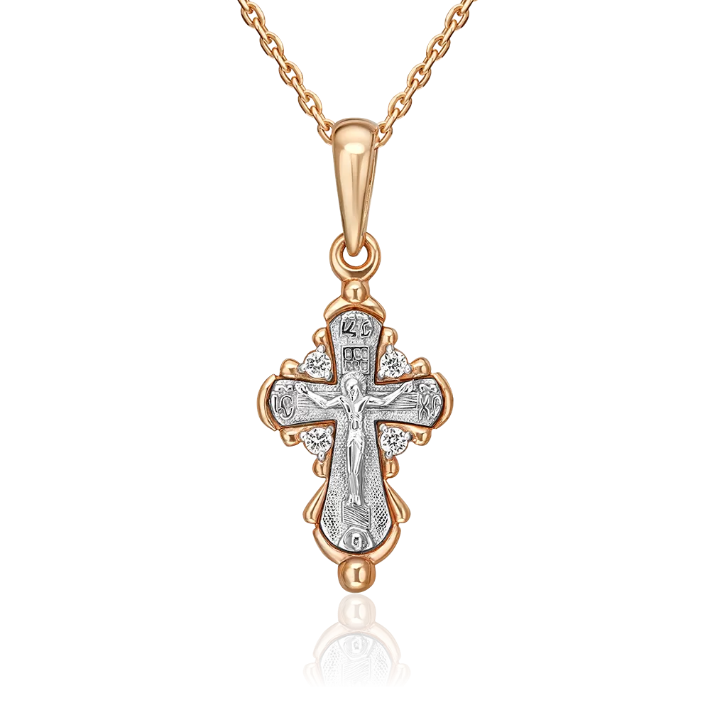 Православный крест из комбинированного золота с фианитами 03-1446-00-401-1111-03