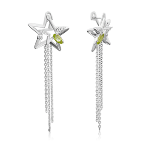 Серьги «Звёзды» из серебра c хризолитом 02-4722-00-205-0200-69