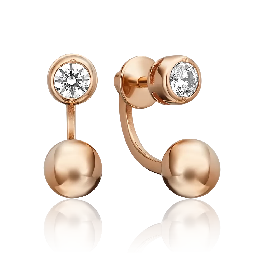 Серьги-джекеты из красного золота с фианитом 02-4480-00-401-1110