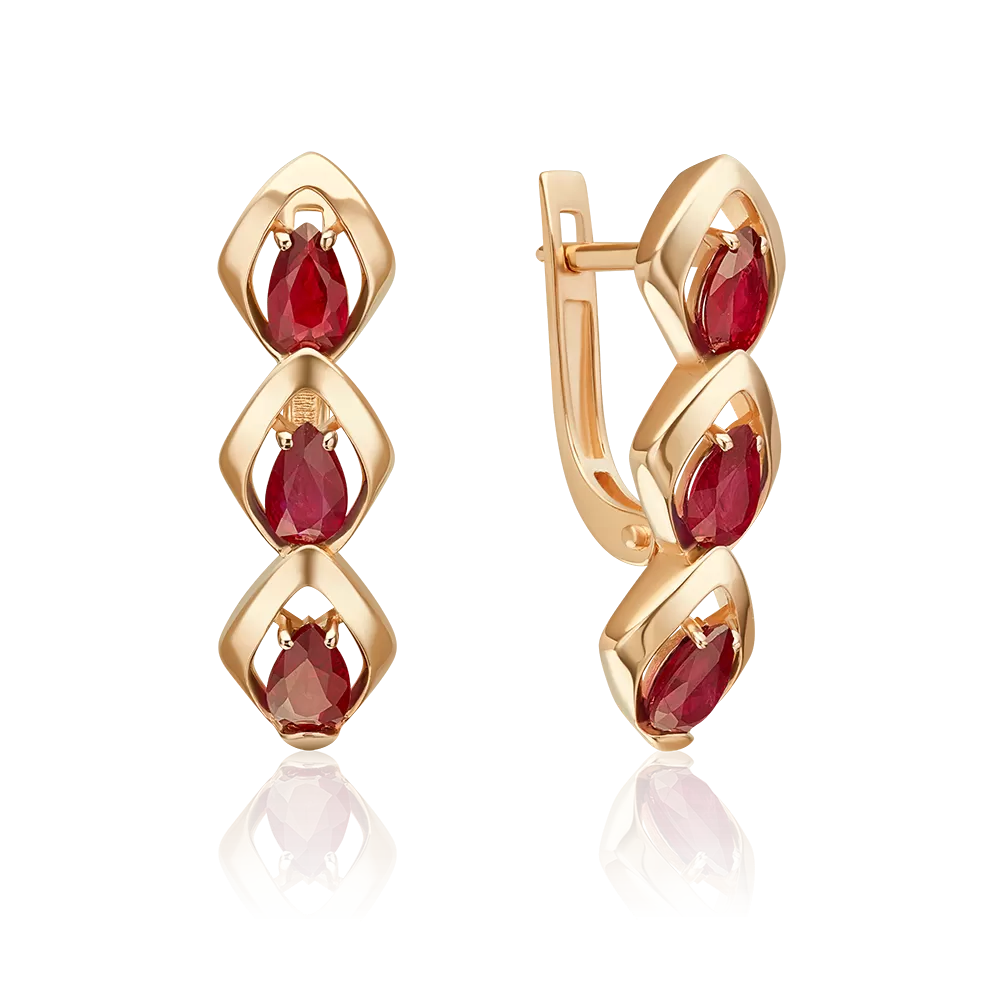 Серьги с английским замком из красного золота с рубинами 02-5479-00-104-1110