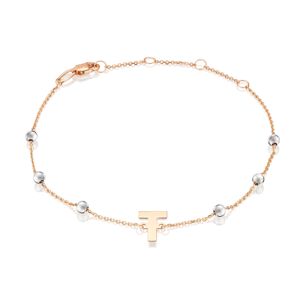 Браслет «Буква Т» из комбинированного золота 05-0849-Т-000-1111