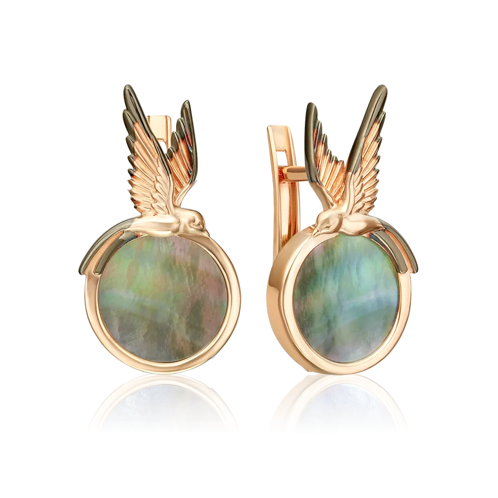 Серьги «Перед грозой» с английским замком из красного золота с перламутром 02-5463-00-746-1110