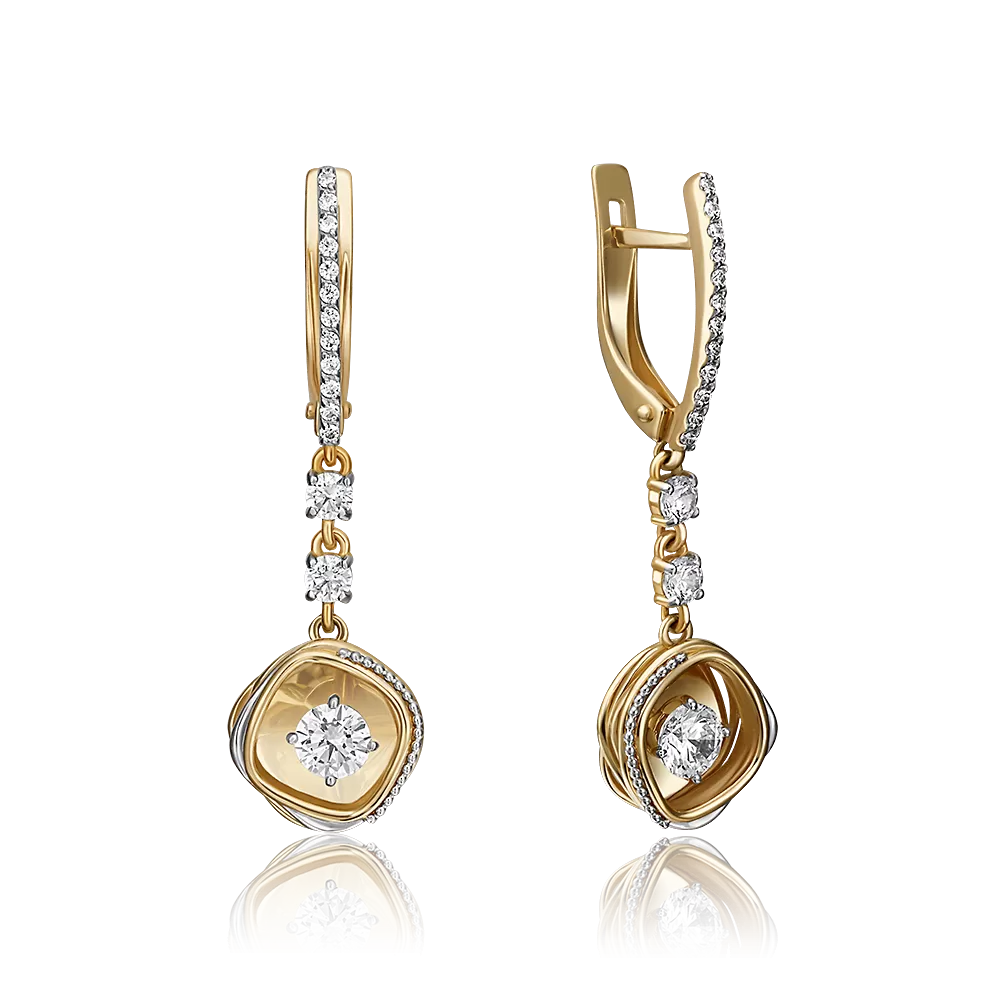 Серьги с английским замком из лимонного золота с фианитами 02-4289-00-501-1130-38