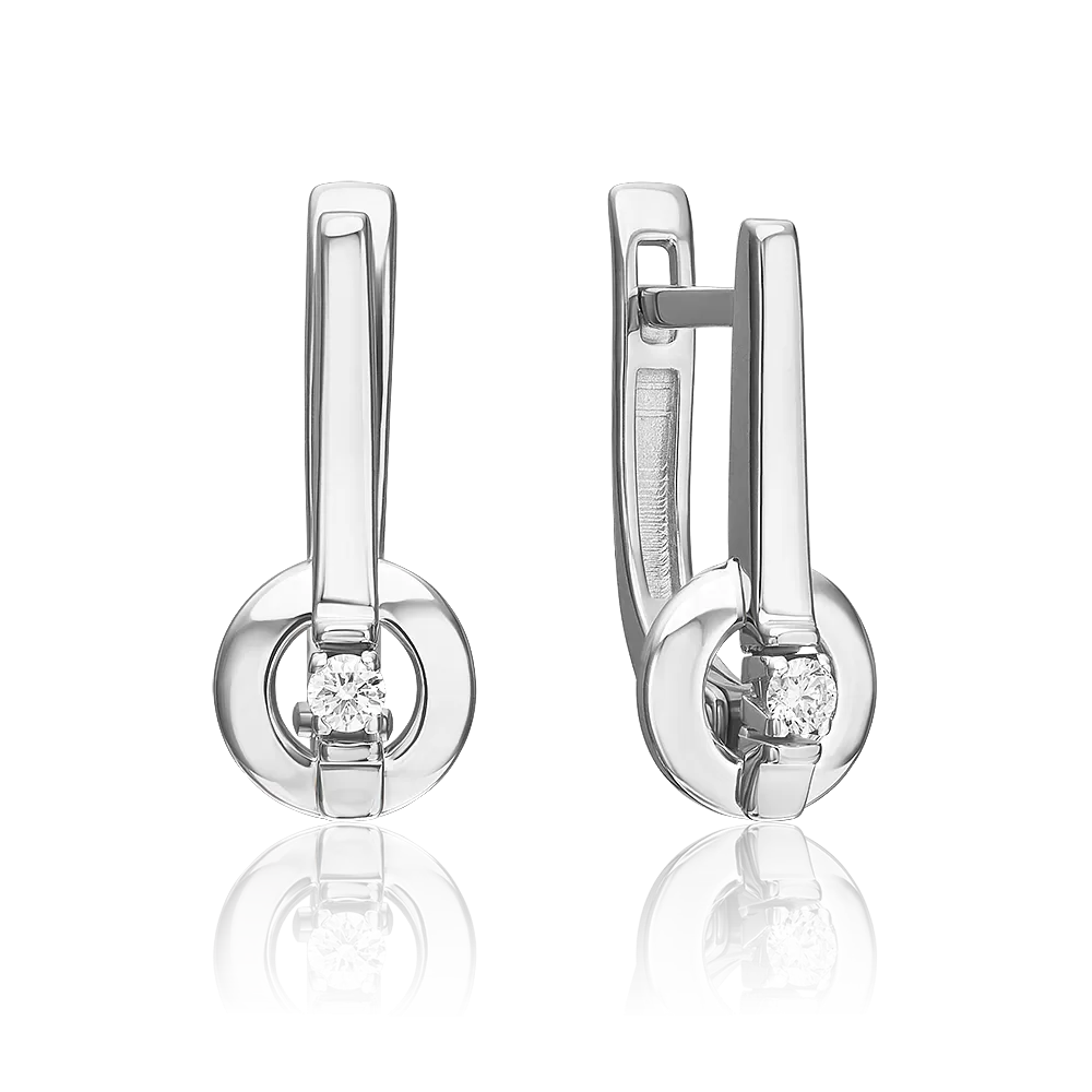 Серьги с английским замком из белого золота с бриллиантом 02-5359-00-101-1120