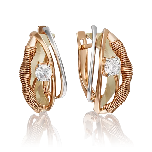 Серьги с английским замком из комбинированного золота с фианитом 02-4279-00-501-1113-38